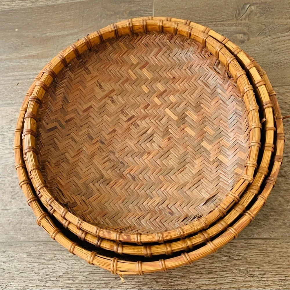 Round rattan set of 3 trays